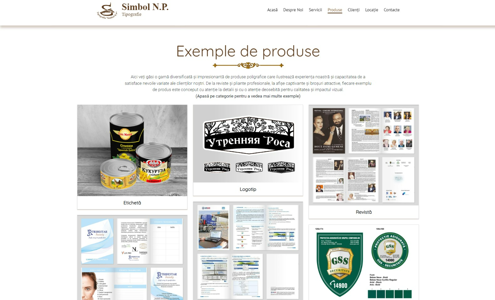 Website products screenshot